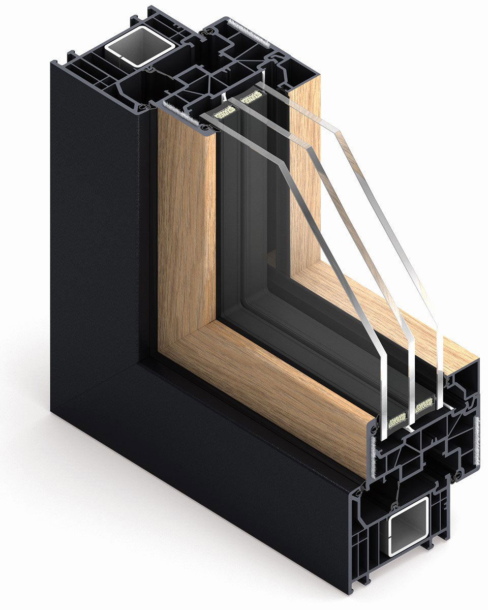 Fenêtre BiColor - cadre dans une teinte foncée et ouvrant en placage imitation bois.